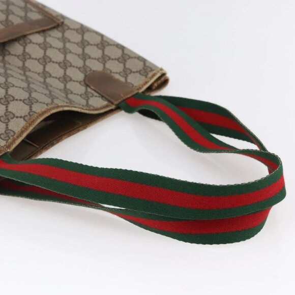 GUCCI GG Supreme Web Sherry Line Bag PVC Leather Beige - Picture 9 of 15